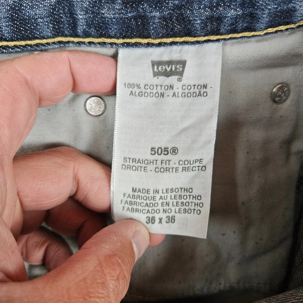 Levis 505 Mens Straight Fit Jeans 36x36 Medium Wash Blue Denim Cotton‎